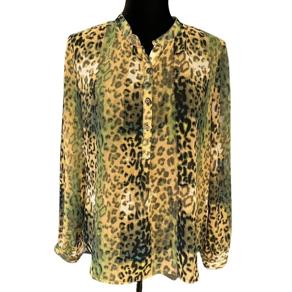PJK Patterson J. Kincaid Animal Print Sheer Blouse